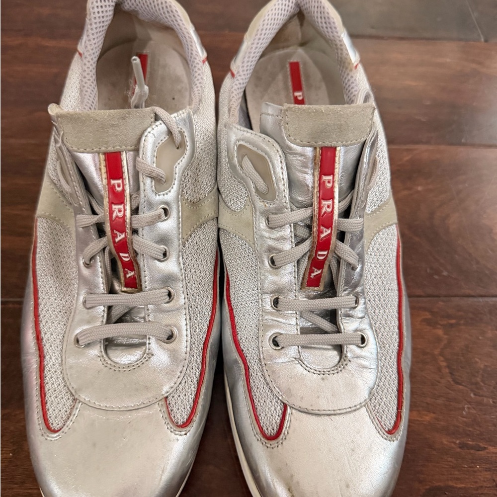 Prada Silver and Red Women’s Sneakers